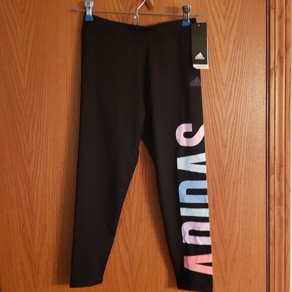 NWT Adidas Black Jogging Running Pants with Rainbow Lettering Sz L (14) - Picture 4 of 10